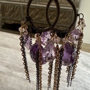 Chic Amethyst Drop Earrings with Chain Accents